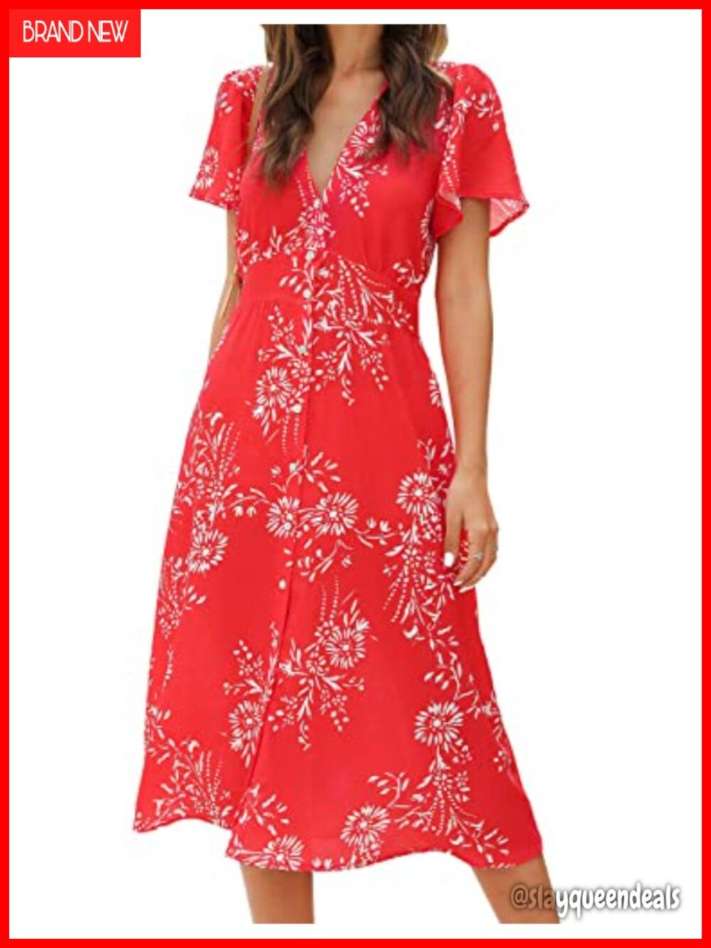 Vintage Floral Button Down Midi Dress with Bell Sleeves